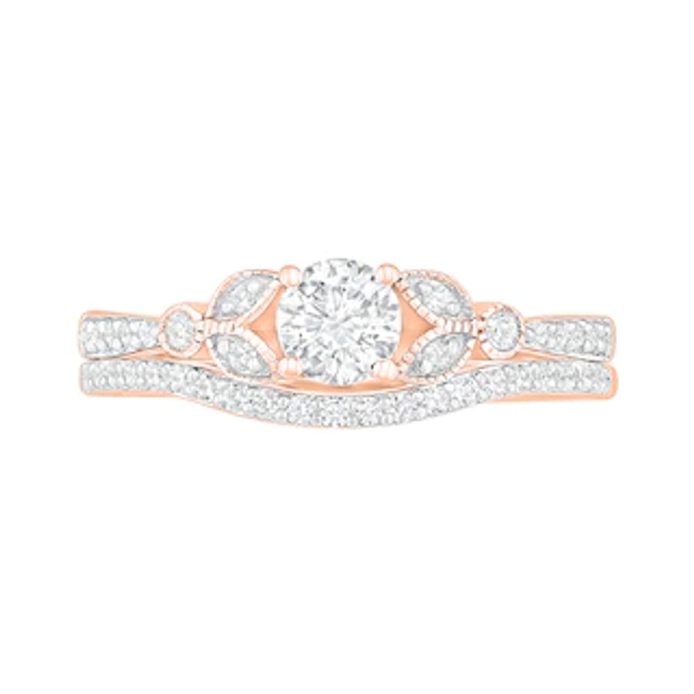 4.5mm Lab-Created White Sapphire and 0.18 CT. T.W. Diamond Bridal Set in Sterling Silver with 14K Rose Gold Plate|Peoples Jewellers