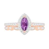 Marquise Amethyst and Lab-Created White Sapphire Frame Vintage-Style Bridal Set in 10K Rose Gold|Peoples Jewellers