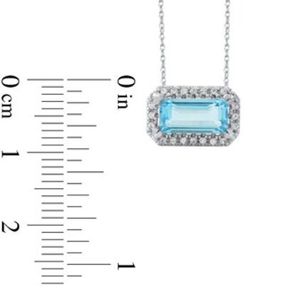 Sideways Emerald-Cut Swiss Blue Topaz and White Lab-Created Sapphire Octagonal Frame Necklace in Sterling Silver|Peoples Jewellers