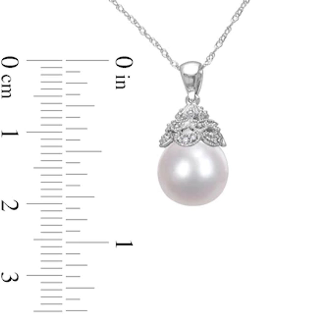 10.0-10.5mm Baroque South Sea Cultured Pearl and 0.06 CT. T.W. Diamond Vintage-Style Pendant in 14K White Gold-17"|Peoples Jewellers