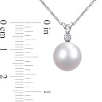 9.0-10.0mm South Sea Cultured Pearl and 0.05 CT. T.W. Diamond Pendant in 14K White Gold-17"|Peoples Jewellers