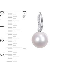 11.0-12.0mm South Sea Cultured Pearl and 0.12 CT. T.W. Diamond Drop Earrings in 14K White Gold|Peoples Jewellers