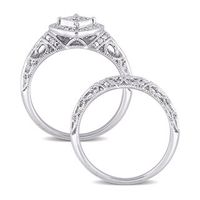0.19 CT. T.W. Diamond Tilted Cushion Frame Vintage-Style Bridal Set in Sterling Silver|Peoples Jewellers