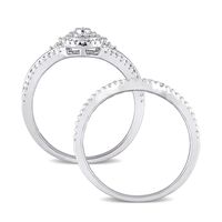 0.23 CT. T.W. Composite Pear Diamond Frame Vintage-Style Bridal Set in Sterling Silver|Peoples Jewellers