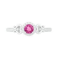 4.0mm Lab-Created Pink Sapphire and 0.04 CT. T.W. Diamond Frame Heart-Sides Ring in Sterling Silver|Peoples Jewellers