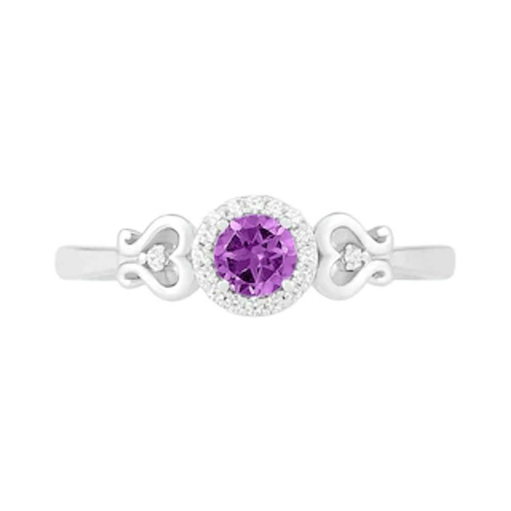4.0mm Amethyst and 0.04 CT. T.W. Diamond Frame Heart-Sides Ring in Sterling Silver|Peoples Jewellers