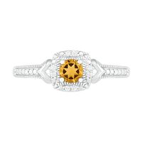 4.0mm Citrine and 0.04 CT. T.W. Diamond Cushion Frame Chevron Side Accent Vintage-Style Ring in Sterling Silver|Peoples Jewellers