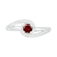4.0mm Garnet and Lab-Created White Sapphire Bypass Swirl Frame Split Shank Ring in Sterling Silver|Peoples Jewellers