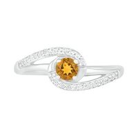 4.0mm Citrine and Lab-Created White Sapphire Bypass Swirl Frame Split Shank Ring in Sterling Silver|Peoples Jewellers