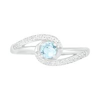 4.0mm Aquamarine and Lab-Created White Sapphire Bypass Swirl Frame Split Shank Ring in Sterling Silver|Peoples Jewellers