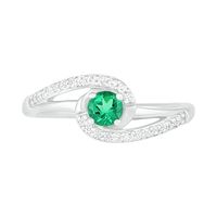 4.0mm Lab-Created Emerald and White Sapphire Bypass Swirl Frame Split Shank Ring in Sterling Silver|Peoples Jewellers