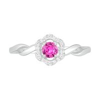 4.0mm Lab-Created Pink and White Sapphire Frame Twist Shank Flower Ring in Sterling Silver|Peoples Jewellers