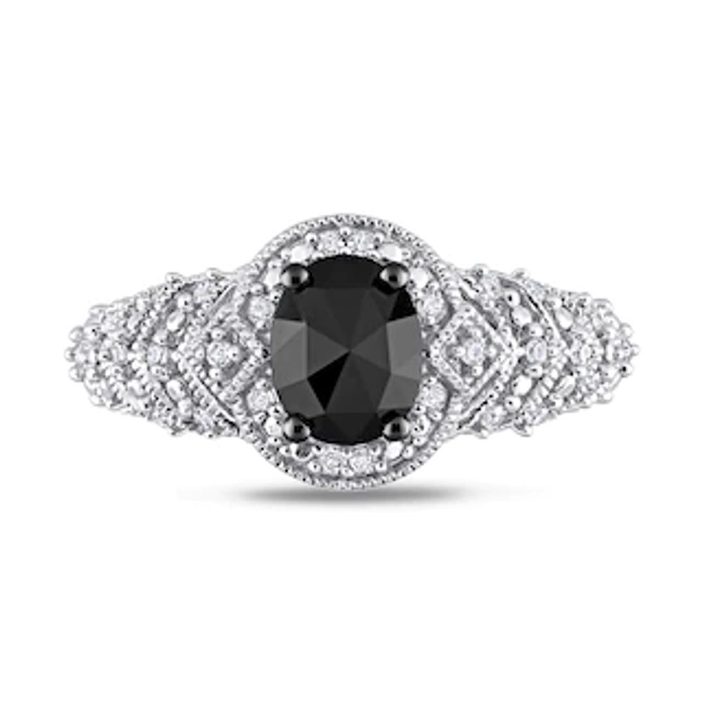 0.95 CT. T.W. Enhanced Black and White Diamond Tiered Shank Vintage-Style Engagement Ring in 10K White Gold|Peoples Jewellers