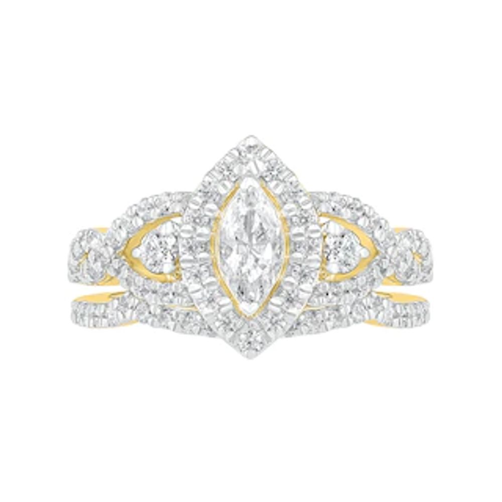 1.45 CT. T.W. Marquise Diamond Frame Vintage-Style Bridal Set in 10K Gold|Peoples Jewellers