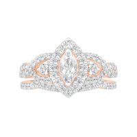 1.45 CT. T.W. Marquise Diamond Frame Vintage-Style Bridal Set in 10K Rose Gold|Peoples Jewellers