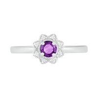 4.0mm Amethyst and 0.04 CT. T.W. Diamond Vintage-Style Flower Ring in Sterling Silver|Peoples Jewellers