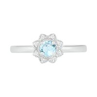 4.0mm Aquamarine and 0.04 CT. T.W. Diamond Vintage-Style Flower Ring in Sterling Silver|Peoples Jewellers