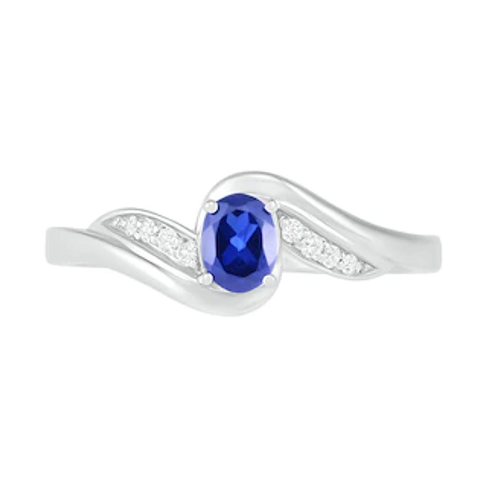 Oval Lab-Created Blue and White Sapphire Bypass Wave Ring in Sterling Silver|Peoples Jewellers