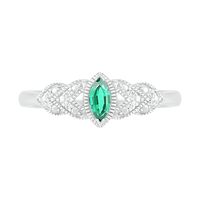 Marquise Lab-Created Emerald and Diamond Accent Layered Leaf-Sides Vintage-Style Ring in Sterling Silver|Peoples Jewellers