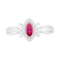 Marquise Lab-Created Ruby and 0.04 CT. T.W. Diamond Frame Crossover Split Shank Ring in Sterling Silver|Peoples Jewellers