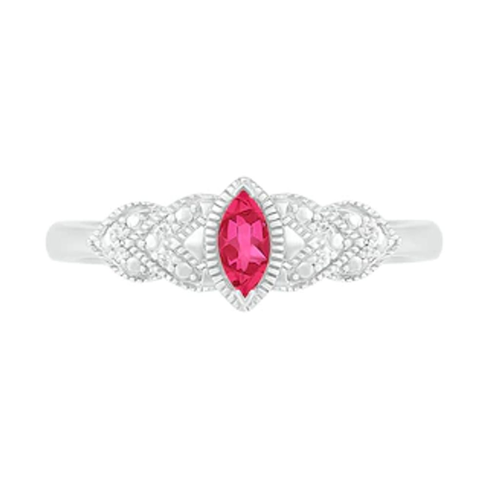 Marquise Lab-Created Ruby and Diamond Accent Layered Leaf-Sides Vintage-Style Ring in Sterling Silver|Peoples Jewellers