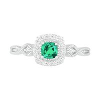 4.0mm Cushion-Cut Lab-Created Emerald and White Sapphire Frame Infinity Shank Vintage-Style Ring in Sterling Silver|Peoples Jewellers