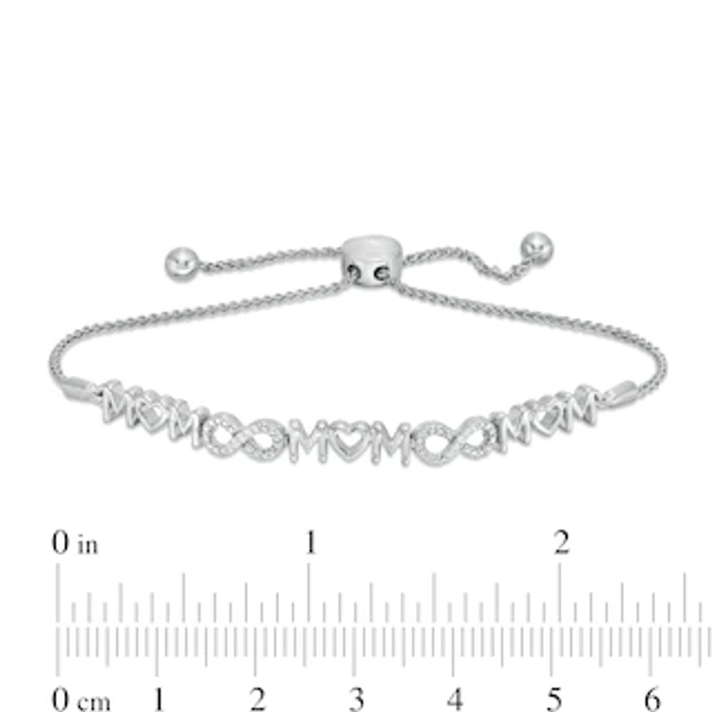 Diamond Accent Alternating "MOM" and Infinity Bolo Bracelet in Sterling Silver - 9.5"|Peoples Jewellers