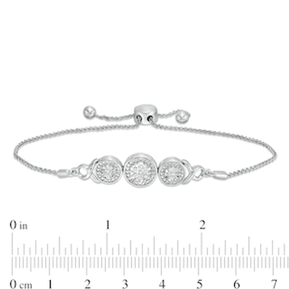 Composite Diamond Accent Disc Trio with Ribbons Bolo Bracelet in Sterling Silver - 9.5"|Peoples Jewellers