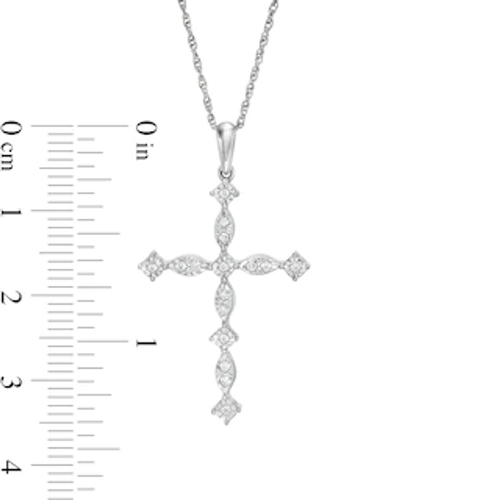 0.09 CT. T.W. Diamond Art Deco Cross Pendant in Sterling Silver|Peoples Jewellers