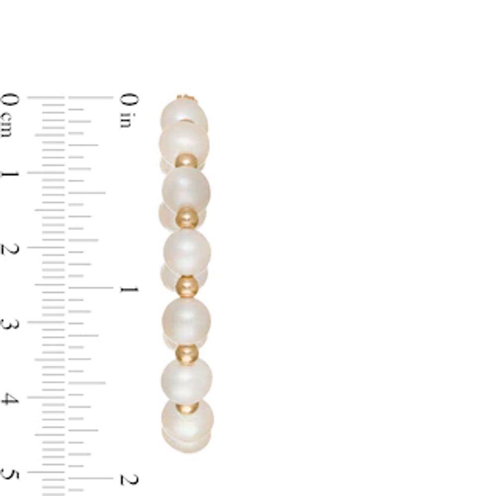 6.0-6.5mm Freshwater Cultured Pearl and Bead Alternating Hoop Earrings in 10K Gold|Peoples Jewellers