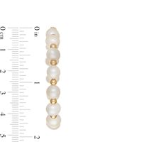 6.0-6.5mm Freshwater Cultured Pearl and Bead Alternating Hoop Earrings in 10K Gold|Peoples Jewellers