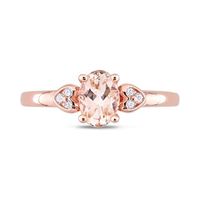 Oval Morganite and 0.05 CT. T.W. Diamond Trio Heart-Sides Ring in Sterling Silver with Rose Rhodium|Peoples Jewellers