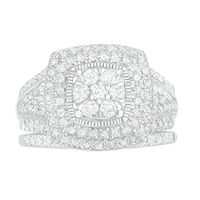 1.23 CT. T.W. Composite Diamond Cushion Frame Multi-Row Vintage-Style Bridal Set in 10K White Gold|Peoples Jewellers