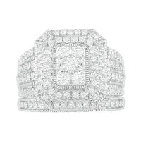 1.29 CT. T.W. Composite Emerald Diamond Rectangle Frame Multi-Row Vintage-Style Bridal Set in 10K White Gold|Peoples Jewellers