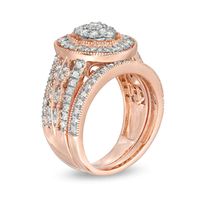 1.23 CT. T.W. Composite Oval Diamond Scallop Frame Vintage-Style Bridal Set in 10K Rose Gold|Peoples Jewellers