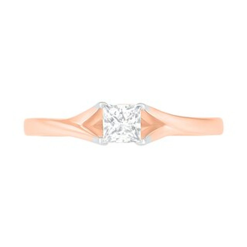 0.37 CT. T.W. Princess-Cut Diamond Solitaire Split Shank Engagement Ring in 10K Rose Gold (J/I3)|Peoples Jewellers