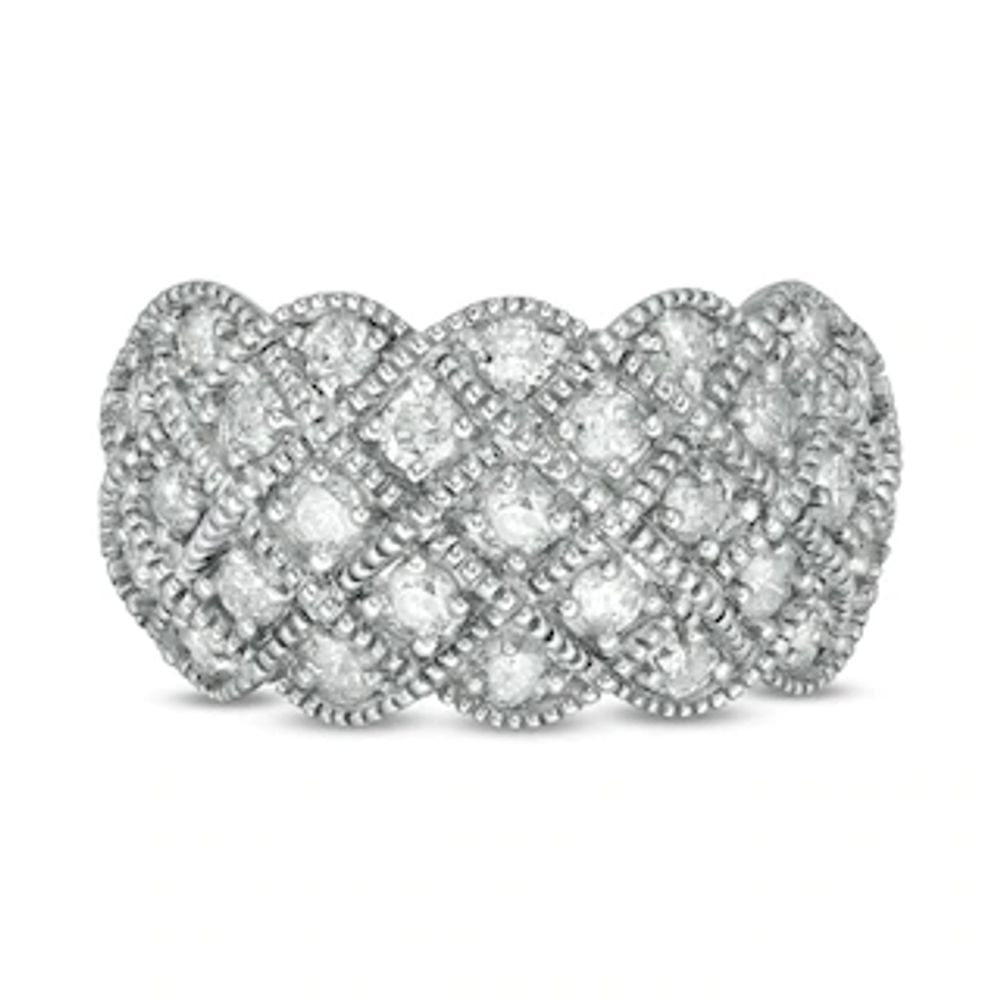 0.95 CT. T.W. Composite Diamond Quilted Multi-Row Vintage-Style Ring in 10K Gold|Peoples Jewellers