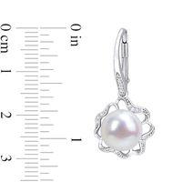 9.0-9.5mm Button Freshwater Cultured Pearl and 0.118 CT. T.W. Diamond Clover Frame Drop Earrings in Sterling Silver|Peoples Jewellers