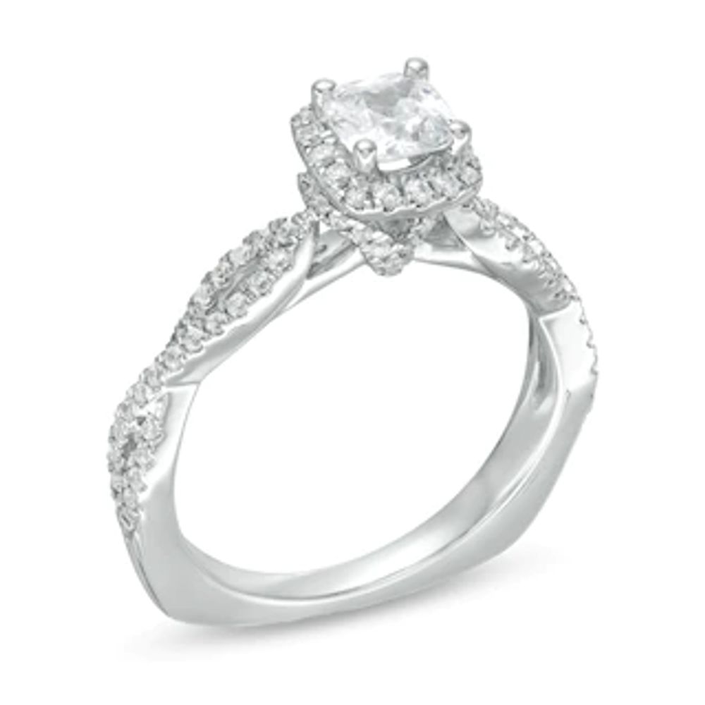 Kleinfeld® 0.83 CT. T.W. Cushion-Cut Diamond Frame Twist Shank Engagement Ring in 14K White Gold|Peoples Jewellers