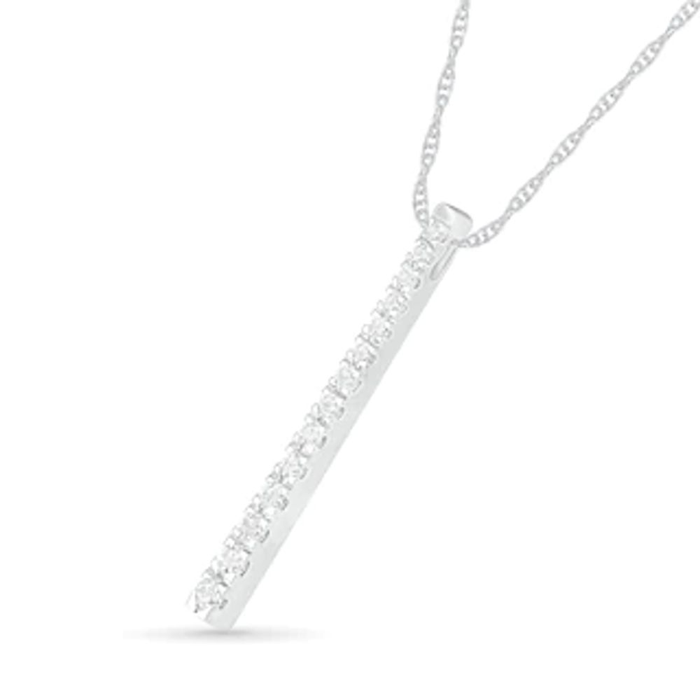 Lab-Created White Sapphire Graduated Vertical Bar Pendant in Sterling Silver|Peoples Jewellers