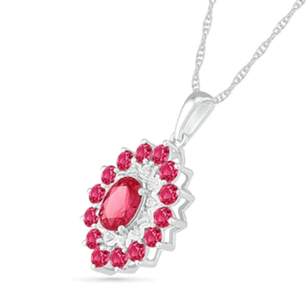 Oval Lab-Created Ruby and White Sapphire Double Frame Drop Pendant in Sterling Silver|Peoples Jewellers