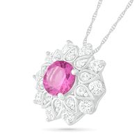 5.0mm Lab-Created and White Sapphire Frame Flower Pendant in Sterling Silver|Peoples Jewellers