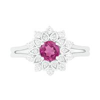 5.0mm Lab-Created and White Sapphire Frame Split Shank Flower Ring in Sterling Silver|Peoples Jewellers