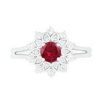 5.0mm Lab-Created Ruby and White Sapphire Frame Split Shank Flower Ring in Sterling Silver|Peoples Jewellers