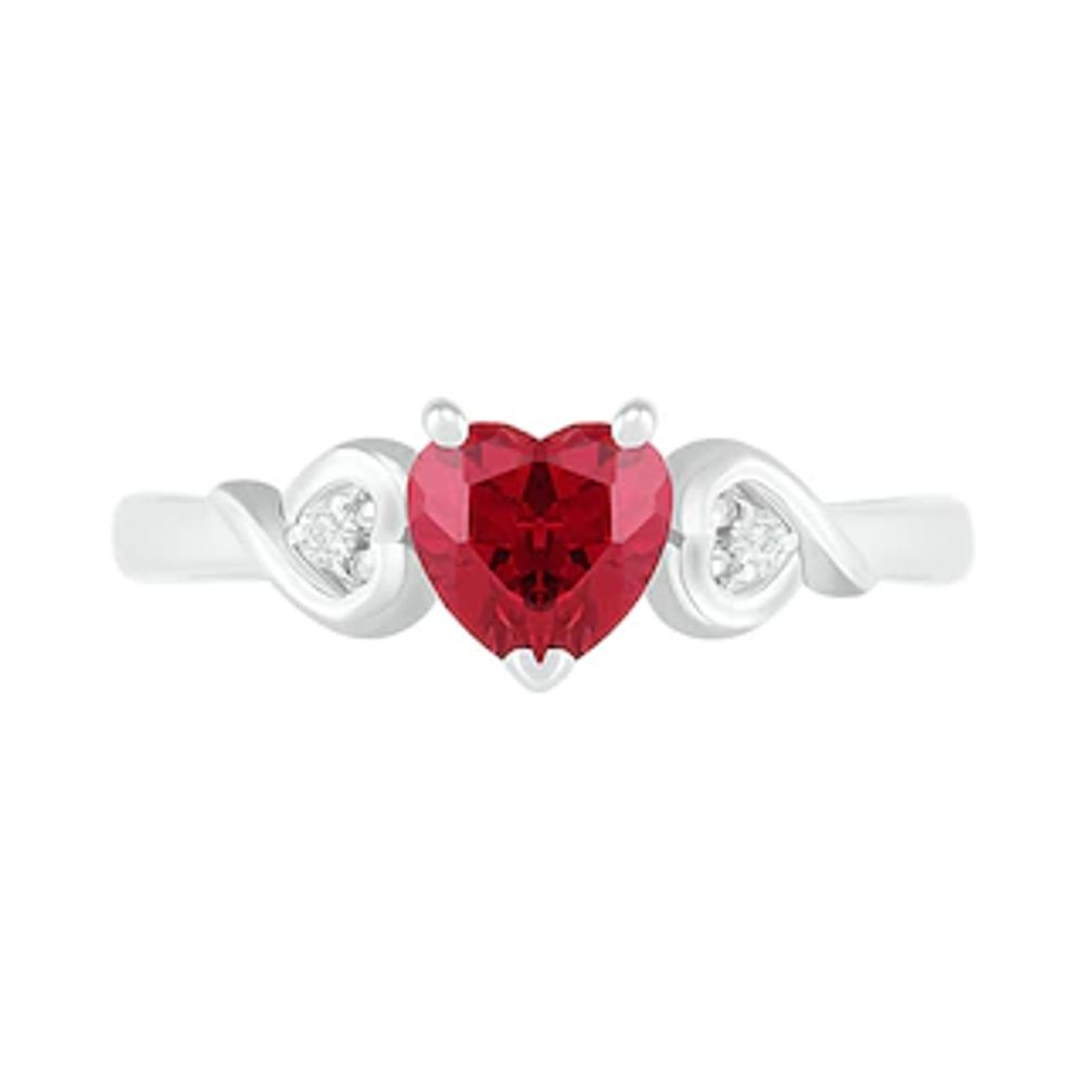 6.0mm Heart-Shaped Lab-Created Ruby and White Sapphire Ribbon Heart-Sides Ring in Sterling Silver|Peoples Jewellers