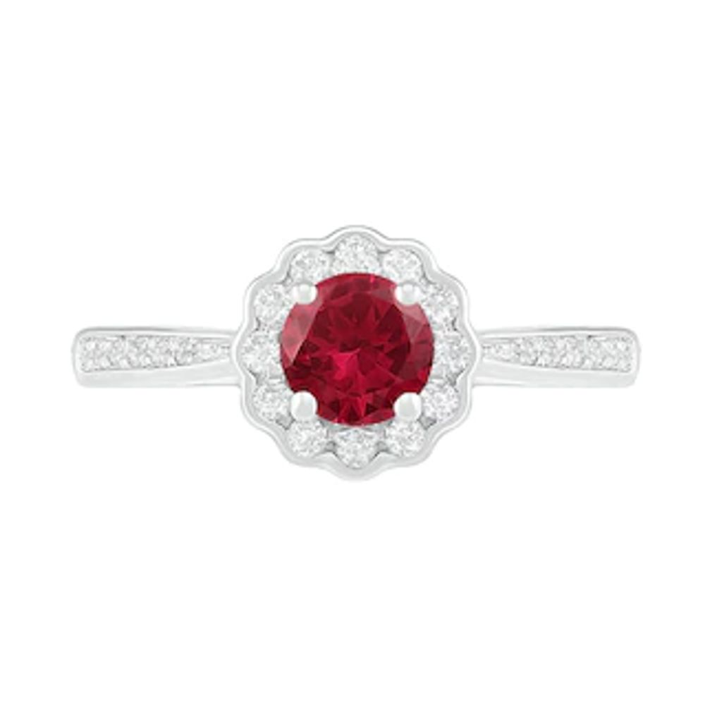 5.2mm Lab-Created Ruby and White Sapphire Frame Tapered Shank Flower Ring in Sterling Silver|Peoples Jewellers