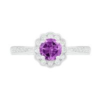 5.2mm Amethyst and White Lab-Created Sapphire Frame Tapered Shank Flower Ring in Sterling Silver|Peoples Jewellers
