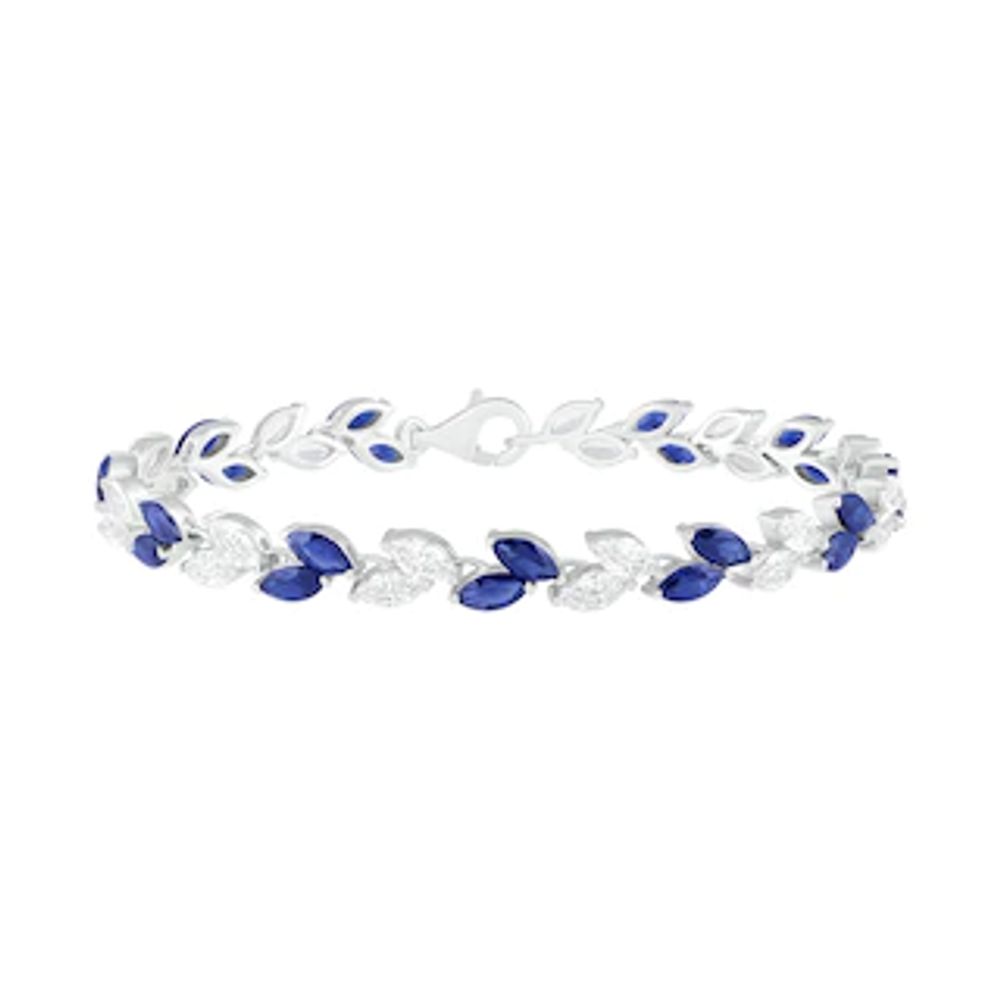 Marquise Blue and White Lab-Created Sapphire Alternating Leaf Bracelet in Sterling Silver - 7.5"|Peoples Jewellers