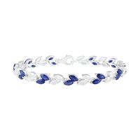 Marquise Blue and White Lab-Created Sapphire Alternating Leaf Bracelet in Sterling Silver - 7.5"|Peoples Jewellers