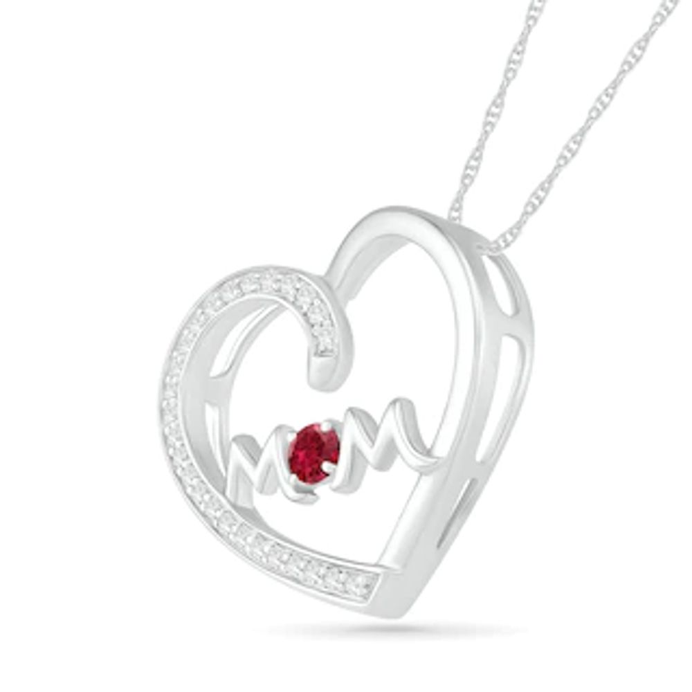 3.0mm Lab-Created Ruby and White Sapphire "MOM" Tilted Loop Heart Pendant in Sterling Silver|Peoples Jewellers